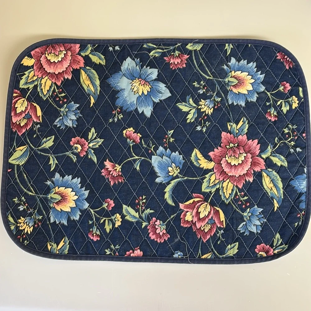 Set of 10 Quilted Fabric Blue Floral Placemats W/ Matching NeverUsed Napkins